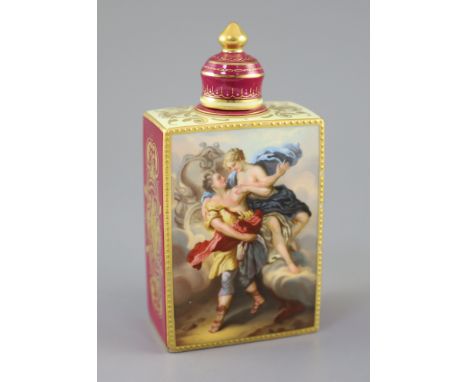 A Vienna style porcelain tea caddy, of rectangular form, painted with panels of classical figures by C. Heer, the sides with 