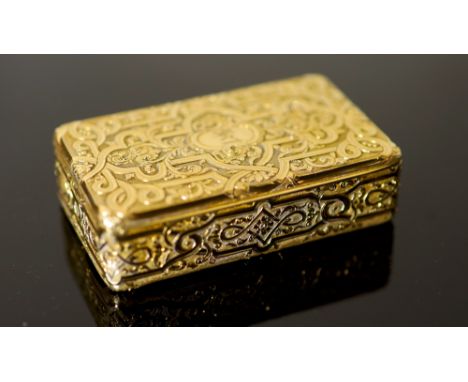 A good William IV 18ct gold rectangular snuff box by John Linnet, London, 1833, with engraved crest and bright cut engraved f