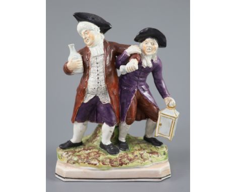 An Enoch Wood &amp; Sons group 'The Vicar and Moses', c.1800-10, the group standing on a canted rectangular plinth, 24.5cm hi