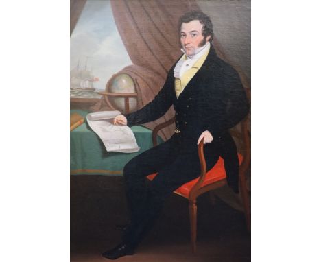 Anglo-American School (early 19th century)oil on canvasFull length portrait of a seated young gentleman wearing a dark suit, 