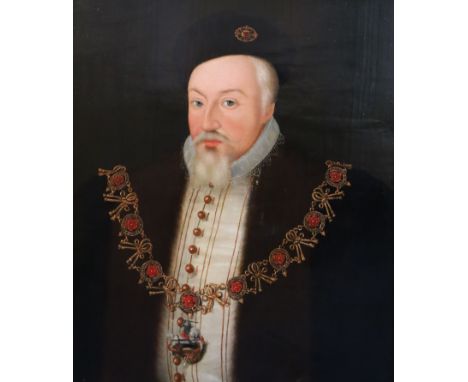 Follower of Sir William Segaroil on wooden panelPortrait of Robert Dudley, Earl of Leicester22.5 x 18.5in.CONDITION: Oil on w