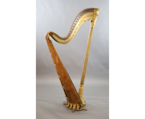 A mid 19th century J.Schwieso giltwood, satinwood and rosewood concert harp, with brass plaque signed on one side "Schwieso &