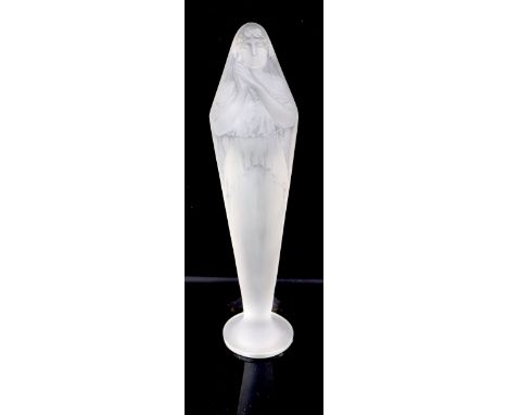 René Lalique. A pre-war statuette - Voilee Mains Jointes, no.828, designed 1919, in original torpedo shaped case, remnants of
