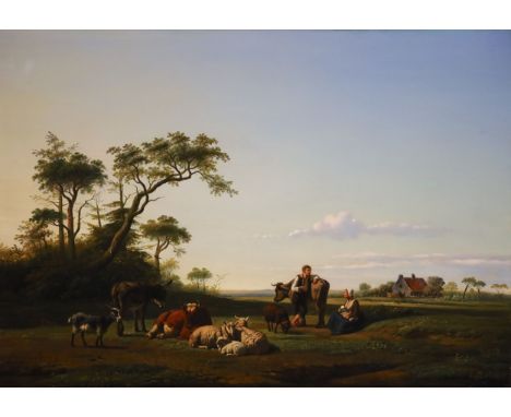 Simon van den Berg (Dutch, 1812-1891) and Christiaan Immerzeel (Dutch, 1808-1886)oil on panelOpen landscape with figures, she