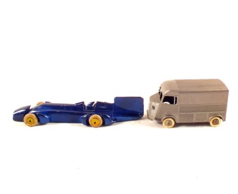 A Jollico die cast Malcolm Campbells Bluebird 2 plus a French J.R.D. Citroen 1200 K van