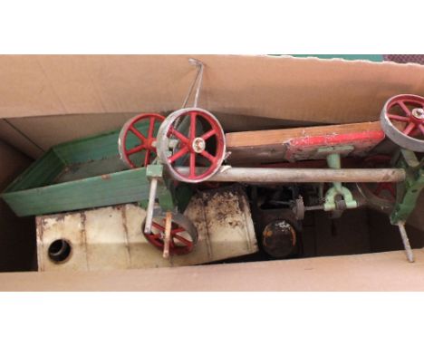 A stationary steam engine, traction engine plus two trailers (for restoration)