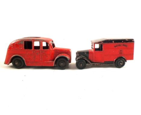 A Dinky Royal Mail van, red body, filled rear window and a streamline fire engine (no ladder)