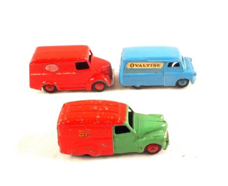 Three Dinky vans, Shell BP, Esso, Ovaltine