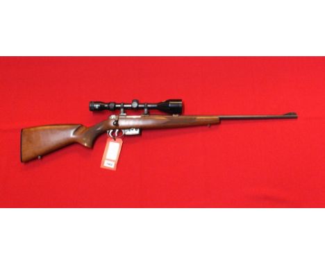 A .22 C/F Hornet cal B/A rifle by Bruno with Tasco scope 3-9 x 50, S/No.46078, this item can only be purchased by someone wit