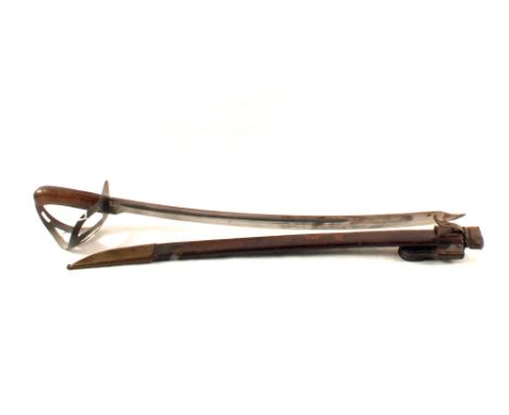 A Dutch 'Klewang' sword, blade marked Hamburg, complete with scabbard (unit marked) and leather frog