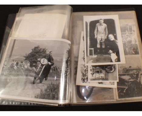 An album of motorcycling photos including caravan towing, racing shots including Isle of Man, the first Cumberland Grand Nati