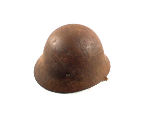 Japanese late WWII helmet with soldiers flag