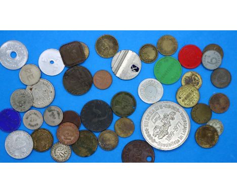 18th, 19th and 20th century trade tokens, mostly British. P&amp;P Group 1 (£14+VAT for the first lot and £1+VAT for subsequen