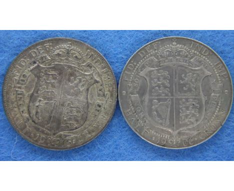 Two silver half crowns of Edward VII and George V, 1906 and 1915. P&amp;P Group 1 (£14+VAT for the first lot and £1+VAT for s