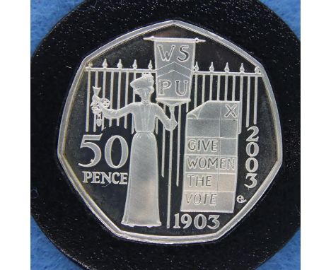 2003 encapsulated silver proof uncirculated piedfort 50p coin; Womens Political Union. P&amp;P Group 1 (£14+VAT for the first