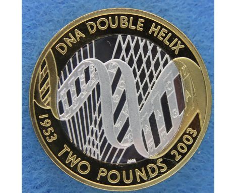 2003 silver proof uncirculated piedfort £2 coin, encapsulated with gold plating, DNA Helix verso. P&amp;P Group 1 (£14+VAT fo