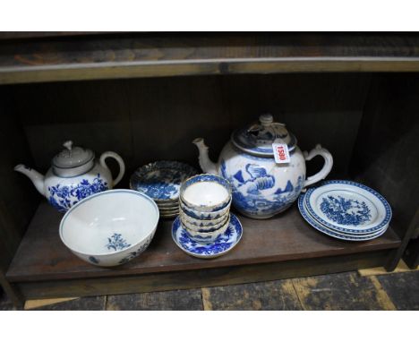 A small collection of Worcester first period teawares; together with a Chinese blue and white teapot and cover, (a.f.). 
