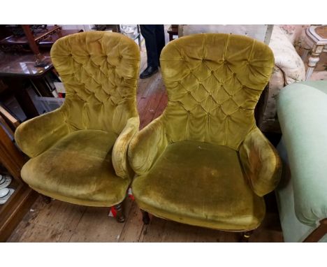 A pair of reproduction button upholstered occasional chairs.&nbsp; 