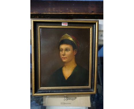 European School,&nbsp;late 19th/early 20th century, head and shoulders portrait of a young lady, oil on board, 33 x 28cm. 