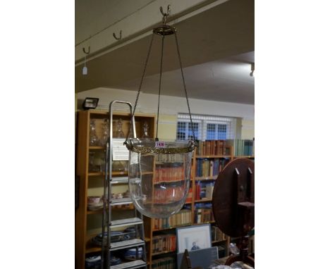 A glass and brass ceiling light, the glass shade&nbsp;28cm high.&nbsp; 
