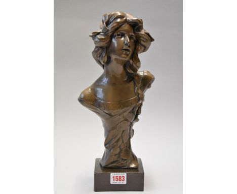 A bronzed resin Art Nouveau bust, 35cm high.&nbsp; 