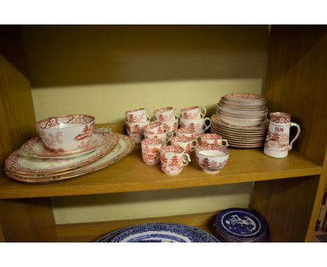 A composite Grainger &amp; Co and Royal Worcester red and white chinoiserie part tea service, (s.d.). (qty) 