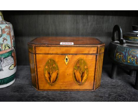 A George III satinwood and inlaid tea caddy,&nbsp;19cm wide. 