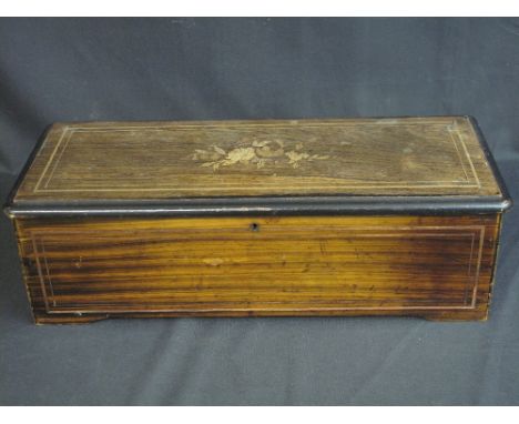 LATE VICTORIAN SWISS MUSICAL BOX, in ebonized and simulated rosewood case with inlaid floral decoration and inlaid stringing.