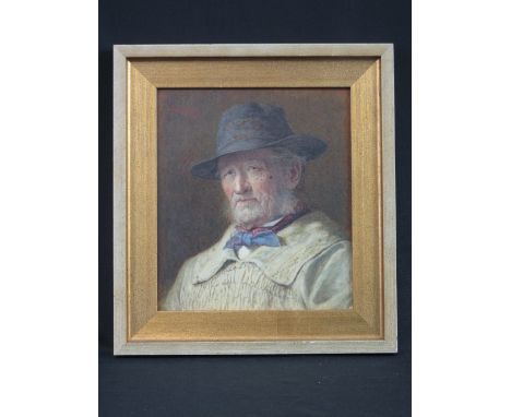 CIRCLE OF SIR HUBERT VON HERKOMER (1849-1914), portrait of a farmer, signed with initials and dated '79, watercolours. 9" x 8