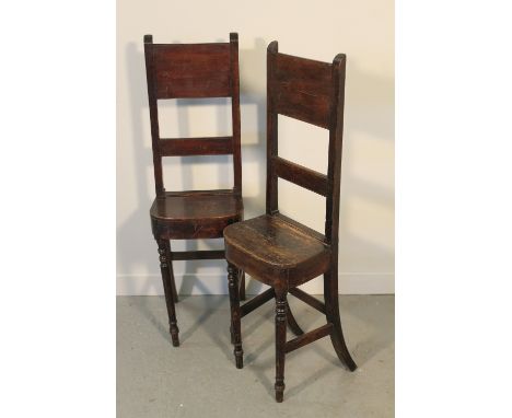 PAIR OF 19TH CENTURY MAHOGANY UPRIGHT TALL BACKED 'CORRECTIONAL' CHAIRS the backs with rectangular panels and single bar over