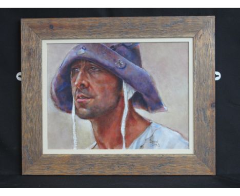 DAVID CLINCH (British, Contemporary), 'The Purple Felt Hat', portrait study, signed. Oils on board. 12" x 15" (300mm x 395mm)