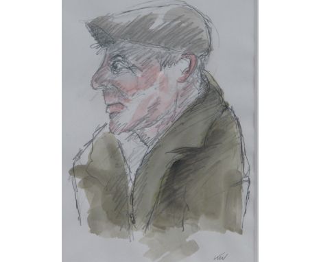 SIR JOHN 'KYFFIN' WILLIAMS, K.B.E, R.A. (Welsh 1918-2006), head and shoulders portrait of a Welsh Farmer facing left, signed 