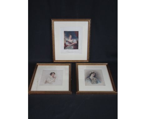 BRITISH SCHOOL (19th Century), three portrait studies of young women including 'Donna Maria' (initials S.E.W.), girl with flo