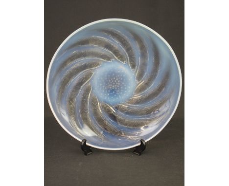 LALIQUE POISSON OPALESCENT SHALLOW BOWL OR DISH etched mark to base, capitals R. Lalique France, 30.4cm diameter.  CONDITION 