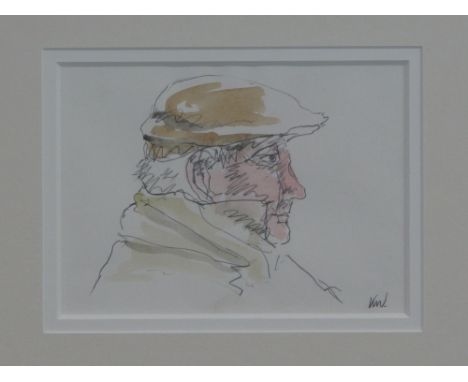 SIR JOHN 'KYFFIN' WILLIAMS, R.A., KBE (Welsh, 1918-2006), portrait of a Farmer facing right in cap, signed with initials. Pen