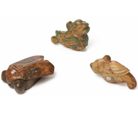 THREE ARCHAISTIC JADE ANIMAL CARVINGS Comprising: - a bat, 17cm long - a bird, 15cm long - a butterfly, 17cm long Total weigh