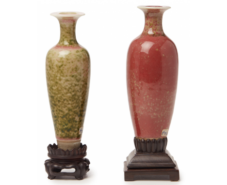 TWO 'PEACH BLOOM' AMPHORA SHAPED VASES, LIUYEPING Six character Kangxi marks to base, probably 18th, according to the collect