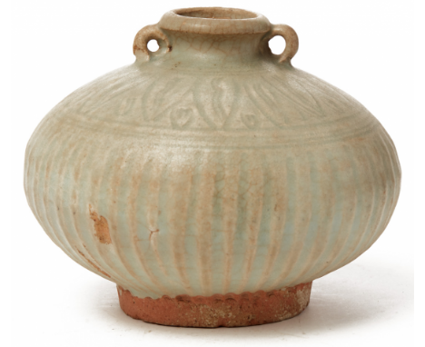 A THAI 'SAWANKHALOK' OIL JAR Probably from Northern Thailand With fluted body and stiff leaf decoration to neck 13cm high 1kg