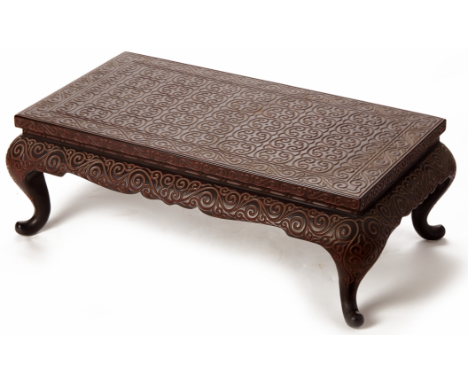 A RECTANGULAR TIXI LACQUER KANG TABLE 44cm deep x 77cm long x 25cm high Provenance: Purchased in an antique shop in Kowloon i