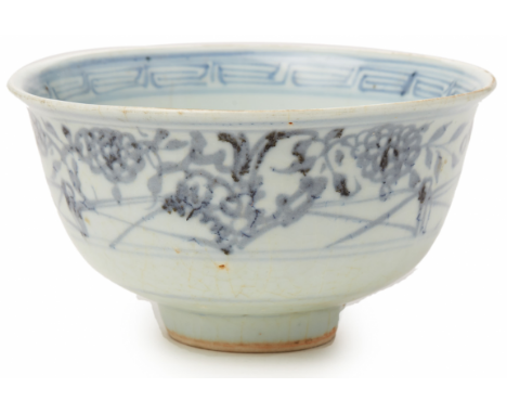 A BLUE AND WHITE PORCELAIN BOWL (3) Early Ming or possible Yuan Period, according to the inventory The exterior decorated wit