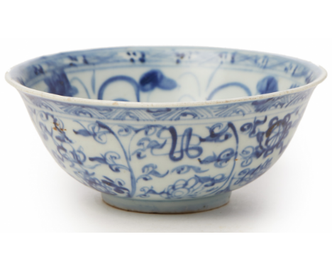 A BLUE AND WHITE PORCELAIN BOWL (8) Ming Dynasty, according to the inventory Decorated to the interior and exterior with styl