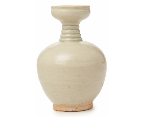 A QINGBAI GLAZED VASE Song or Jin Period, 9th/10th Century, according to the inventory With ovoid body, ribbed neck and wide 