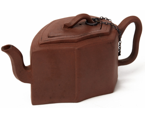 A LEAF SHAPED YIXING POTTERY TEAPOT Circa late 19th Century, according to the inventory No potter's mark 20cm long 340g Prove