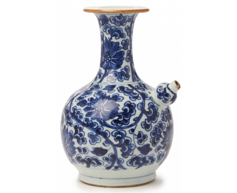 A BLUE AND WHITE 'KENDI' Late Ming or early Qing, according to the inventory Decorated with scrolling flowers and foliage 23c