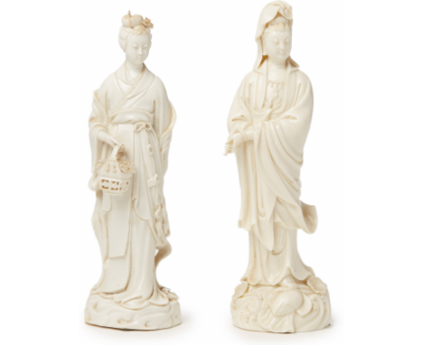 TWO 'BLANC DE CHINE' PORCELAIN FIGURES Likely 20th Century, according to the inventory One depicting Guanyin, the other of a 