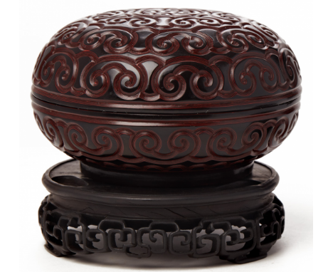 TWO CARVED TIXI LACQUER CIRCULAR BOXES AND COVERS Ming style, more likely 17th or 18th Century, according to the inventory De