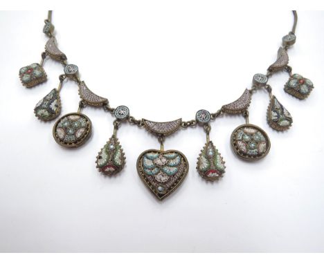 A micro mosaic chandelier necklace on metal chain 