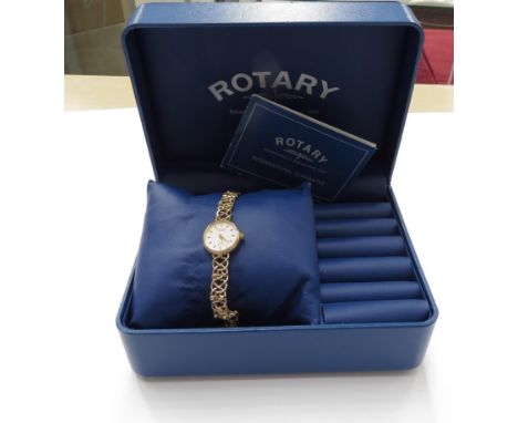 A lady's Rotary 9ct gold watch with gold weave strap, 15.3g 