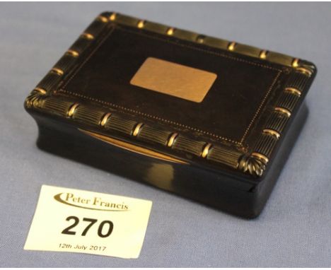 Early 19th Century rectangular tortoiseshell snuff box mounted with gold border and vacant cartouche.(B.P. 24% incl. VAT)