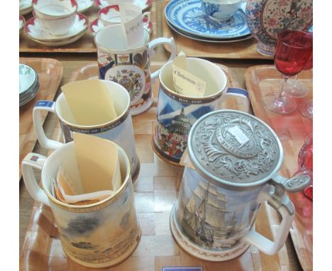 Three Royal Doulton tankards, 'Dunkirk', The El Alamein' and 'VE Day', with certificates, together with Royal Worcester 'Nels